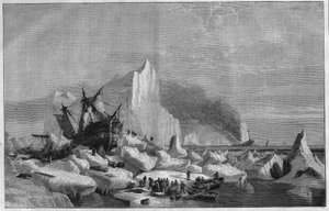 Norwegische eisgefangene Schiffe an der Küste von Spitzbergen im Arktischen Ozean