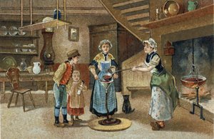Altes Brauchtum im Dauphiné: La boudinée. Chromolithographie aus dem späten 19. Jahrhundert von Unknown artist