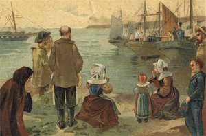 Altes Brauchtum in der Bretagne: Die Segnung der Terre Neuvas. Chromolithographie aus dem späten 19. Jahrhundert von Unknown artist