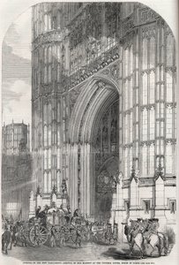 Eröffnung des neuen Parlaments - Ankunft Ihrer Majestät am Victoria Tower, House of Lords 1852 von Unknown artist