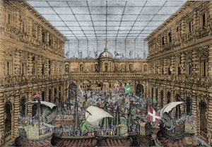Orazio Scarabelli, Seeschlacht (Naumachie) im Hof des Palazzo Pitti in Florenz (Königspalast der Medici-Familie, Großherzöge der Toskana)