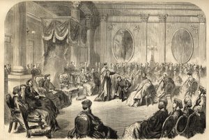 Orden des Heiligen Patrick - Der Allerleuchtendste Orden des Heiligen Patrick - Die Investitur eines Ritters im Orden des Heiligen Patrick in Dublin, Irland im 19. Jahrhundert - Gravur 1866 von Unknown artist