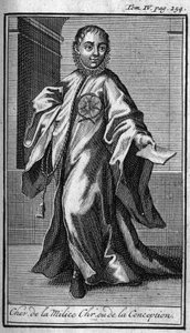 Ritterorden. Ritter der christlichen Miliz oder der Empfängnis in Deutschland im 17. Jahrhundert. In „History of military orders or knights, of the secure and routine militias of both sexes, which have been set up so far. Edition taken from Abbe Giustinia von Unknown artist