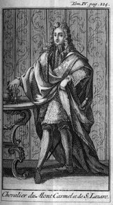 Ritterorden. Ritter von Mount Carmel und Saint Lazarus in Frankreich im 17. Jahrhundert. In „History of military orders or knights, of the seculiere and regular militias of both sex, which have been established until now. Edition taken from Abbe Giust von Unknown artist