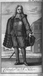 Ritterorden. Ritter von Saint Hubert im Herzogtum Jülich im 15. Jahrhundert in „Geschichte der militärischen Orden oder Ritter, der weltlichen und regulären Milizen beider Geschlechter, die bisher gegründet wurden. Ausgabe von Abbe Giustiniani, R. von Unknown artist