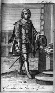 Ritterorden. Ritter der Lilie in Italien. In „History of military orders or knights, of the secure and routine militias of both sex, which have been established so far. Edition taken from Abbe Giustiniani, R.P.Bonani, M. Herman, Schoonebeek, R.P.H von Unknown artist