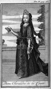 Ritterorden. Dame Chevaliere des Kreuzes in Österreich im 17. Jahrhundert. In „History of military orders or knights, of the secure and routine militias of both sexes, which have been established so far. Edition taken from Abbe Giustiniani, R.P.Bonani, M.