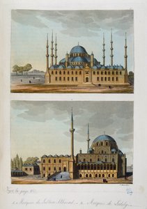Osmanisches Reich: Blaue Moschee (oder Sultan-Ahmed-Moschee) erbaut von Sultan Ahmed I. und Laleli-Moschee in Istanbul - in „Das alte und moderne Kostüm“ von Ferrario, hrsg. Mailand von Unknown artist