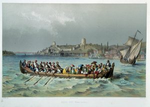 Osmanisches Reich: Omnibusboot in Konstantinopel (Istanbul). Lithographie des 19. Jahrhunderts. Kunstgewerbemuseum, Paris von Unknown artist