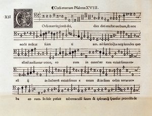 Seite der Partitur von Coeli enarrant Psalm XVIII von Willaert (1538)