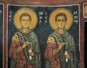 Gemälde von St. Cosmas mit St. Damian, Panagia Ties Asinou Kirche, Nikitart, Zypern von Unknown artist