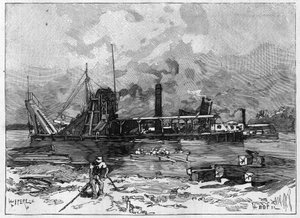 Arbeiten am Panamakanal. Hauptmaschinen: ein Bagger und sein Ventil. Gravur in "Le Monde Illustré" von Unknown artist