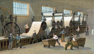 Papierproduktion im 19. Jahrhundert in Frankreich. Chromolithografie des späten 19. Jahrhunderts von Unknown artist