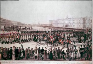 Parade der russischen Infanterie. Drucke aus dem frühen 19. Jahrhundert