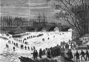 Paris Januar 1868: Die Seine gefroren auf Höhe der Pont-Neuf. von Unknown artist