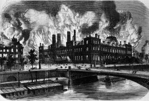 Paris, die Kommune. Brand des Hôtel de Ville am 24. Mai 1871. Gravur des 19. Jahrhunderts. von Unknown artist