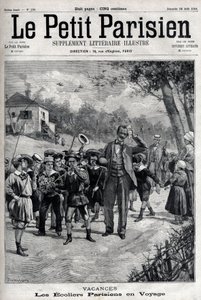 Pariser Schulferien auf einem Ausflug aufs Land. Gravur in „Le Parisien“ von Unknown artist