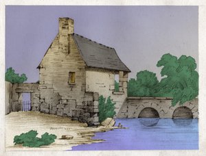 Bauernhaus am Flussufer (Zeichnung, ca. 1830)