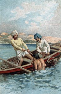 Perlenfischer in Ceylon. Chromolithographie aus dem späten 19. Jahrhundert