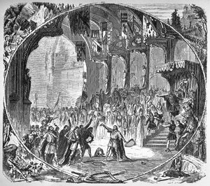 Aufführung von „Tannhäuser“ von Richard Wagner an der Pariser Oper im Jahr 1861. Letzte Szene des zweiten Akts. von Unknown artist