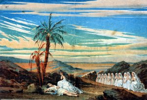 Aufführung der letzten Szene des Aktes IV von "Die Königin von Saba", Oper komponiert von Karl Goldmark (1830 - 1915) von Unknown artist