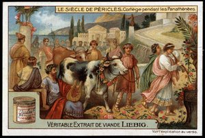Zeitalter des Perikles (495-429 v. Chr.): Prozession während der Panathenäen - Liebig Chromolithographie