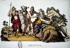 Perseus und die Medusa, eine der drei Gorgonen - im „Dizionario mitologico“