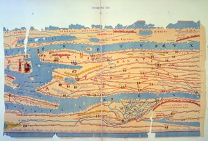 Peutinger Tafel, Darstellung der römischen Wege in Ägypten und der Türkei. Straßenkarte des 13. Jahrhunderts basierend auf einer Karte des Römischen Reiches aus dem 3. Jahrhundert. Paris, BN von Unknown artist
