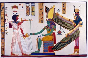 Pharao Ramses IV. macht Opfergaben an Ptah-Sokari-Osiris. Hinter Osiris steht Isis (Grab von Bibah-el-Moluk) von Unknown artist