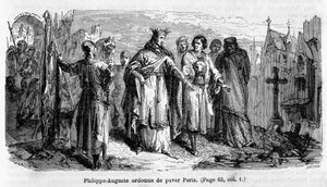 Philippe Auguste befiehlt das Pflastern von Paris im 12. Jahrhundert - Gravur