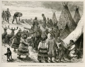 Fotografie und Samoieden der Region Caborova (Schweden), Zeichnung von Riou, zur Illustration der Geschichte von Professor Nils Adolf Erik (Eric) Baron Nordenskjöld (Nordenskiöld) (1832-1901): Schwedische Polarexpedition