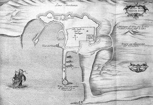 Plan von Rhodos (Rodos) - in „Reise in den Levante im Auftrag des Königs im Jahr 1621“, herausgegeben 1629 (unter der Herrschaft von Ludwig XIII. dem Gerechten) von Unknown artist