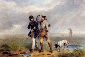 Angenehmes Jagdspiel, zwei Jäger im Gespräch. Lithographie des 19. Jahrhunderts Gien, Jagdmuseum von Unknown artist
