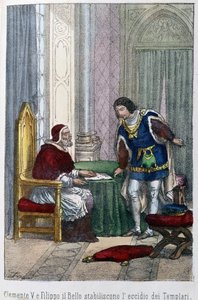 Papst Clemens V. und Philipp IV. der Schöne, König von Frankreich, beschlossen die Templer zu eliminieren von Unknown artist