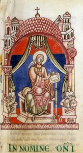 Papst Gregor I. der Große, umgeben von zwei Sekretären. Er wird mit einer Taube auf der Schulter dargestellt, Symbol des Heiligen Geistes von Unknown artist