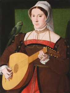 Porträt einer Frau, die Laute spielt, mit einem Papagei auf der Schulter von Unknown artist