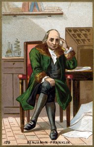 Porträt von Benjamin Franklin (1706 - 1790). Chromolithographie des späten 19. Jahrhunderts.