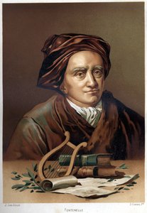 Porträt von Bernard Le Bouyer (Le Bovier) de Fontenelle (1657-1757). Chromolithographie Ende des 19. Jahrhunderts. basierend auf „La Ciencia y sus Hombres“ von Louis Figuier. Barcelona 1881 von Unknown artist