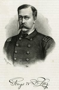 Porträt von Kapitän Georges Washington De Long (1844-1881) der Crew der La Jeannette, für die Mission zum Nordpol. Gravur zur Illustration von „Le voyage de la Jeannette“