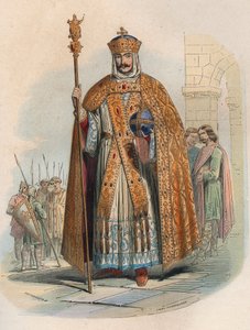 Porträt von Karl dem Großen (742-814), König von Frankreich. Gravur von 1868 in „Histoire de Belgique von den frühesten Zeiten bis zum Ende der Herrschaft von Leopold I.“ von Théodore Juste. Private Sammlung von Unknown artist