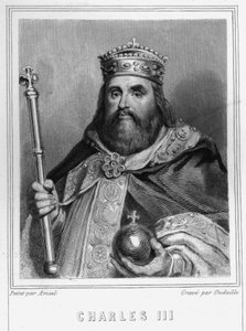Porträt von Karl III. (839-888), Kaiser des Westens (881-887) und Regent von Frankreich (884-887) - in „Geschichte der Franzosen“ von Lavallée, Gravur, undatiert