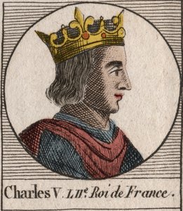 Porträt von Karl V. der Weise (1338-1380) - Gravur aus „Anleitung zur Geschichte Frankreichs“ von Charles Constant Le Tellier 1821