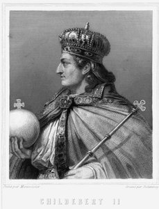 Porträt von Childebert II (v. 570 - 596), König von Austrasien - in „Histoire des Français“ von Lavallée, Gravur
