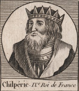Porträt von Chilperich I. (539 - 584), König von Neustrien - Chilperich I., merowingischer König von Frankreich - Gravur aus „Unterricht über die Geschichte Frankreichs“ von Charles Constant Le Tellier 1821