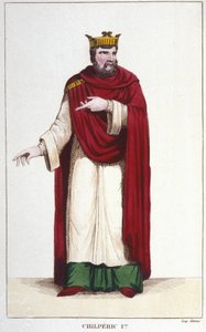 Porträt von Chilperich I. (539 - 584), König von Neustrien, Gravur 1830