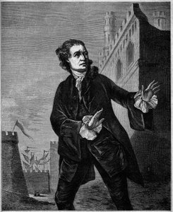 Porträt von David Garrick (1717-1779), englischer Komiker, als Shakespeares „Hamlet“. Gravur von Wilson in „Le Magasin pittoresque“ von Unknown artist