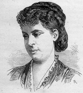 Porträt von Edile Riquer, französischer Komödiant, Mitglied der Comédie Française von 1856 bis 1884. Gravur in „Le Monde Illustré“ Nr. 1168 vom 16. August 1879.