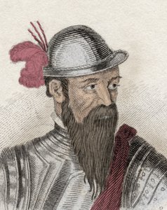 Porträt von Francisco Pizarro (Francois Pizarre, ca. 1478-1541), spanischer Konquistador. Gravur aus dem 19. Jahrhundert.