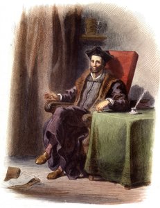 Porträt von François Rabelais sitzend (1483-1553) - in „Le Plutarque français“, Ed. Mennechet