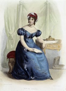 Porträt von Germaine Necker, Baronin von Stael Holstein (Stael-Holstein) genannt Madame de Stael (1766-1817) - in "Le Plutarque français", Ed. Mennechet